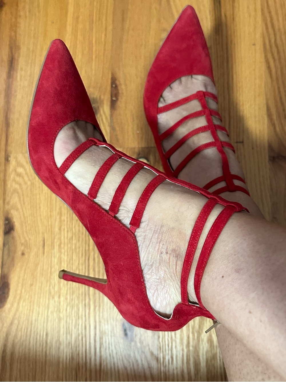 Ivanka Trump Red Suede Pointed-Toe Strappy Heels